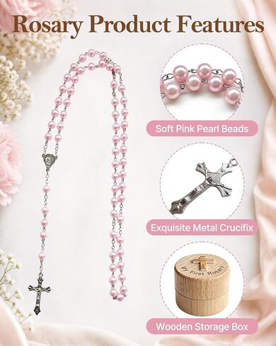 Baptism Gifts for Girls, My First Rosary and Keepsake Box, Catholic Pink Rosary Baptism Gifts, First Communion & Baby Dedication Gifts for Newborn Baby Girls in Kuwait