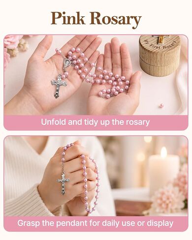 Baptism Gifts for Girls, My First Rosary and Keepsake Box, Catholic Pink Rosary Baptism Gifts, First Communion & Baby Dedication Gifts for Newborn Baby Girls in Kuwait