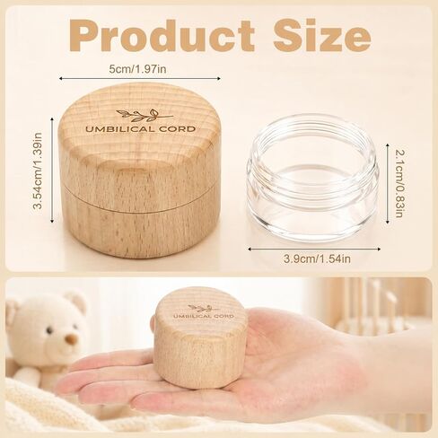 Baby Umbilical Cord Memorial Box with Transparent Acrylic Box Beech Wood Memorial Container Round Newborn Wood Keepsake Case Fetal Hair Storage Minimalist for Christening Baby Shower | Beech Wood Memorial Container, Round Newborn Wood Keepsake Case, Fetal in Kuwait