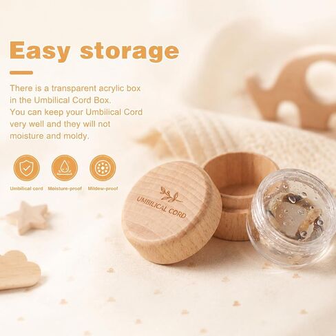 Baby Umbilical Cord Memorial Box with Transparent Acrylic Box Beech Wood Memorial Container Round Newborn Wood Keepsake Case Fetal Hair Storage Minimalist for Christening Baby Shower | Beech Wood Memorial Container, Round Newborn Wood Keepsake Case, Fetal in Kuwait