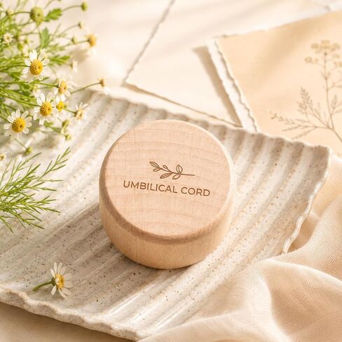 Baby Umbilical Cord Memorial Box with Transparent Acrylic Box Beech Wood Memorial Container Round Newborn Wood Keepsake Case Fetal Hair Storage Minimalist for Christening Baby Shower | Beech Wood Memorial Container, Round Newborn Wood Keepsake Case, Fetal in Kuwait