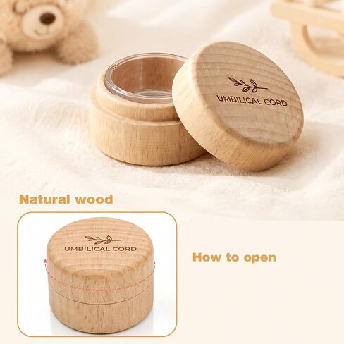Baby Umbilical Cord Memorial Box with Transparent Acrylic Box Beech Wood Memorial Container Round Newborn Wood Keepsake Case Fetal Hair Storage Minimalist for Christening Baby Shower | Beech Wood Memorial Container, Round Newborn Wood Keepsake Case, Fetal in Kuwait