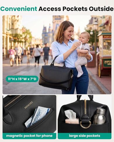 MINKARS Modern Diaper Bag - Convertible Tote to Backpack - Microfiber Vegan Leather Hospital Bag for Parents in Kuwait