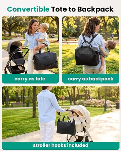 MINKARS Modern Diaper Bag - Convertible Tote to Backpack - Microfiber Vegan Leather Hospital Bag for Parents in Kuwait