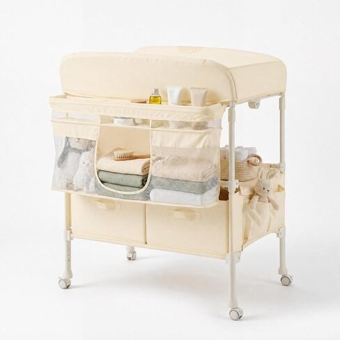 Garvee Foldable Baby Changing Table, Waterproof, Portable Diaper Changing Station with Drawers, Mobile Nursery Organizer, Spacious Diaper Changing Table for Baby, Newborn and Infant in Kuwait