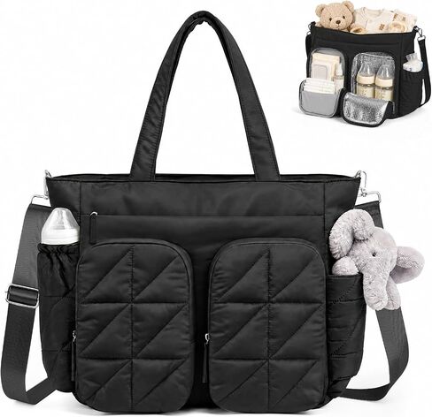 TOPEAST Diaper Bag Tote, Quilted Puffer Baby Bag with Insulated Pockets, Lightweight Hospital Bag for Mom & Dad, Travel, Work in Kuwait