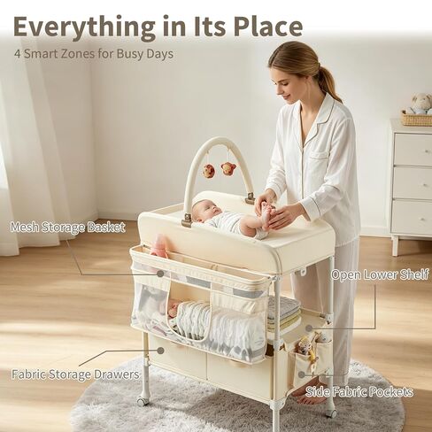 Garvee Foldable Baby Changing Table, Waterproof, Portable Diaper Changing Station with Drawers, Mobile Nursery Organizer, Spacious Diaper Changing Table for Baby, Newborn and Infant in Kuwait