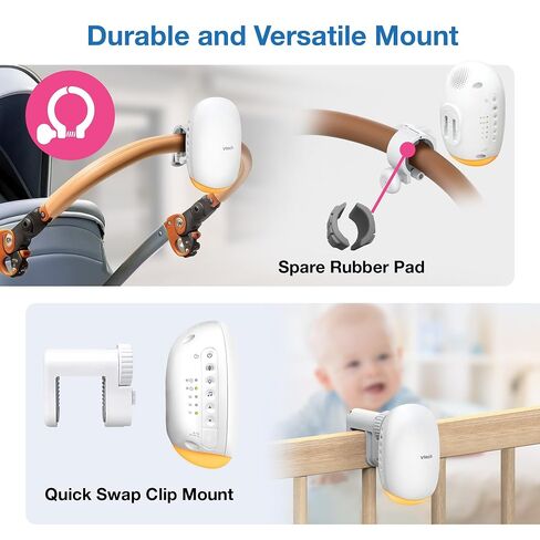 VTech Baby Stroller Rocker & Sleep Soother, Portable, Hands-Free & Rechargeable, 3-Level Rocking, Amber Night Light, IPX2, Auto-Off Timer, Universal for Strollers, Prams, Car Seats & Cribs, V-Hush VR1 in Kuwait