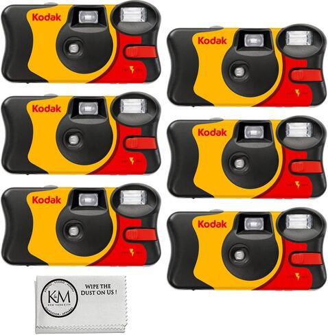 Kodak FunSaver 35mm Single Use Disposable Camera | Updated Version with Sliding Flash Switch (27 Exposures) 2 Pack + Microfiber Cleaning Cloth in Kuwait