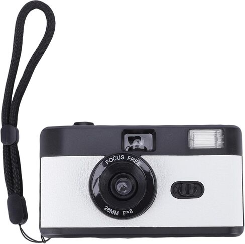 Half Frame Film Camera, Reusable Retro 28mm F8 Lens Manual Focus with Built in 27 Color Films and Flash, for Students Adults Birthday Gifts (White Blue) in Kuwait