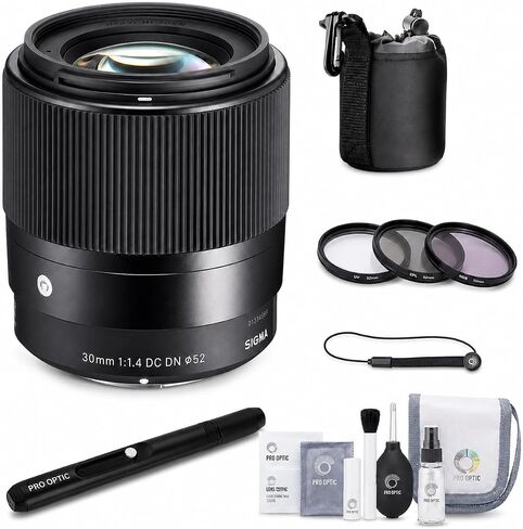 Sigma 30mm f/1.4 DC DN Contemporary Lens for Sony E Mount APS-C, Bundle with UV/CPL/ND Filter Kit, Cap Tether, Lens Pen, Cleaning Kit, Pouch, 4-Year Warranty in Kuwait