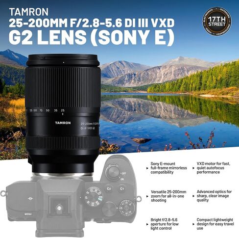 Tamron 28-200mm f/2.8-5.6 Di III VXD G2 Lens for Sony E, 64 GB Card Bundle | Bundle Includes Tiffen 82mm UV filter, 64GB SDXC Memory card, & Corel OEM photo video art suite software for a complete Kit in Kuwait