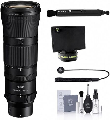 Nikon NIKKOR Z 180-600mm f/5.6-6.3 VR Lens for Nikon Z Mount, Super-Telephoto Zoom Lens Bundle with Flex Lens Shade, Lens Cleaner, Cleaning Kit, Cap Tether and Nikon 1-Year Limited Warranty in Kuwait