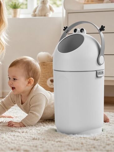 2026 Tall Diaper Pail with Odor-Sealing Flap, 15L Capacity Baby Garbage Can Designed for Stinky Diapers, Quiet Round Trash Can with Easy Open Handle for Nursery Bathroom Living Room Use Grey in Kuwait