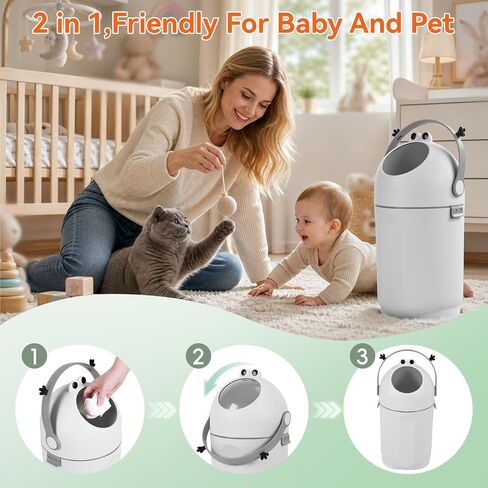 2026 Tall Diaper Pail with Odor-Sealing Flap, 15L Capacity Baby Garbage Can Designed for Stinky Diapers, Quiet Round Trash Can with Easy Open Handle for Nursery Bathroom Living Room Use Grey in Kuwait