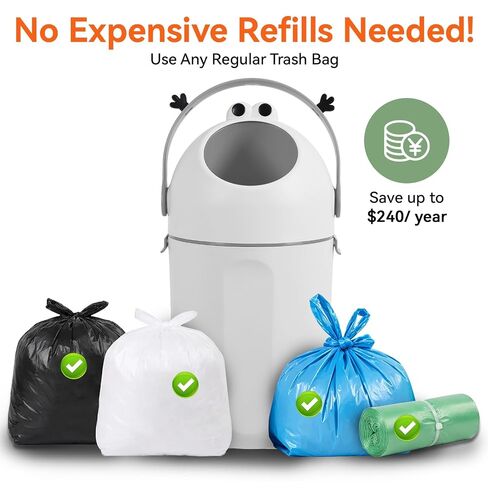 2026 Tall Diaper Pail with Odor-Sealing Flap, 15L Capacity Baby Garbage Can Designed for Stinky Diapers, Quiet Round Trash Can with Easy Open Handle for Nursery Bathroom Living Room Use Grey in Kuwait