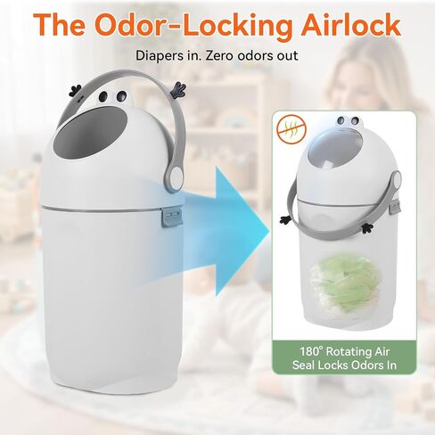 2026 Tall Diaper Pail with Odor-Sealing Flap, 15L Capacity Baby Garbage Can Designed for Stinky Diapers, Quiet Round Trash Can with Easy Open Handle for Nursery Bathroom Living Room Use Grey in Kuwait
