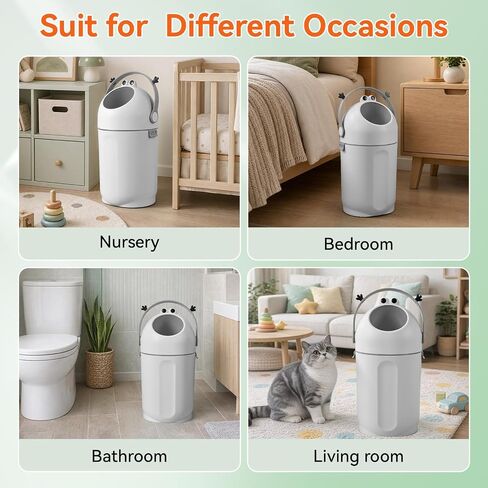 2026 Tall Diaper Pail with Odor-Sealing Flap, 15L Capacity Baby Garbage Can Designed for Stinky Diapers, Quiet Round Trash Can with Easy Open Handle for Nursery Bathroom Living Room Use Grey in Kuwait