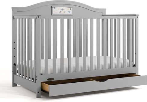 Graco Story 5-in-1 Convertible Crib with Drawer – GREENGUARD Gold Certified Wood Crib, Converts to Toddler Bed, Daybed, Full-Size Bed, Nursery Storage Drawer, Reversible Headboard (White) in Kuwait
