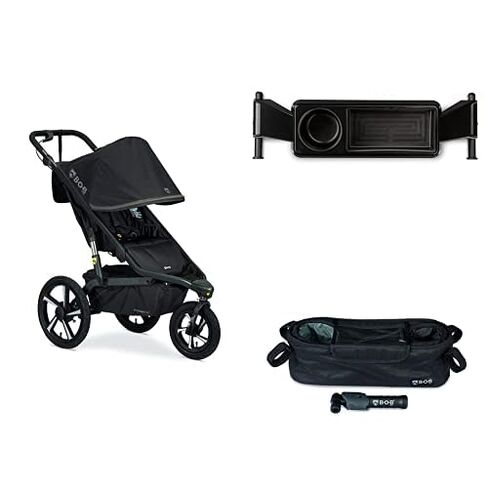 BOB Gear Bundle, Alterrain Pro Jogging Stroller, Black + Deluxe Snack Tray for Single Jogging Strollers + BOB Gear Deluxe Handlebar Console with Tire Pump for Single Jogging Strollers, Black in Kuwait