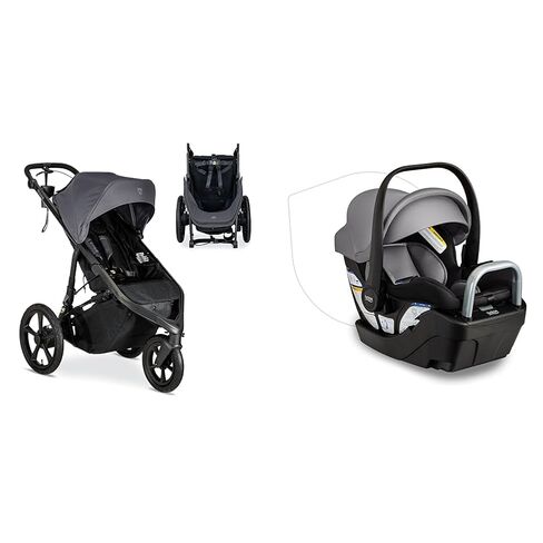 BOB Gear Wayfinder Jogging Stroller with Independent Dual Suspension, Air-Filled Tires & Britax Willow S Infant Car Seat with Alpine Base, ClickTight Technology, Rear Facing Car Seat in Kuwait