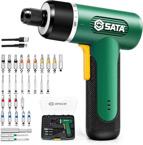 SATA 32-Piece Electric Screwdriver Set, 3.7V Cordless Screwdriver with 1/4" Hex Chuck, 2000mAh USB-C Rechargeable Battery, Up to 5N·m Torque for Furniture Assembly, Home Repair & Garage Projects in Kuwait
