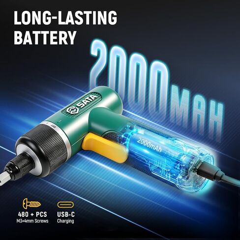 SATA 32-Piece Electric Screwdriver Set, 3.7V Cordless Screwdriver with 1/4" Hex Chuck, 2000mAh USB-C Rechargeable Battery, Up to 5N·m Torque for Furniture Assembly, Home Repair & Garage Projects in Kuwait