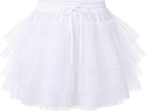 Girls Tulle Petticoat Underskirt, 3 Layers Tulle Crinoline White | Elastic Waist Hoopless Petticoat for Party, Wedding, Pageant & Dress Up in Kuwait