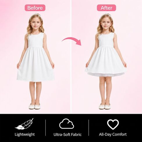 Girls Tulle Petticoat Underskirt, 3 Layers Tulle Crinoline White | Elastic Waist Hoopless Petticoat for Party, Wedding, Pageant & Dress Up in Kuwait