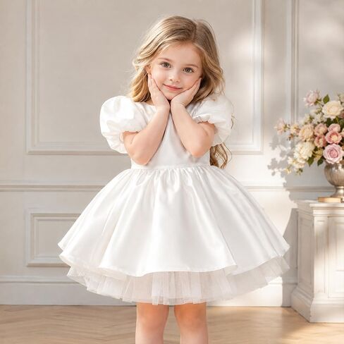 Girls Tulle Petticoat Underskirt, 3 Layers Tulle Crinoline White | Elastic Waist Hoopless Petticoat for Party, Wedding, Pageant & Dress Up in Kuwait