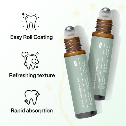 Teething Roller for Babies, Lavender, Chamomile & Coconut Oil Blend, Gentle Teething Care for Fussiness & Bedtime Routine, Easy Roll-On Applicator 2PCS in Kuwait