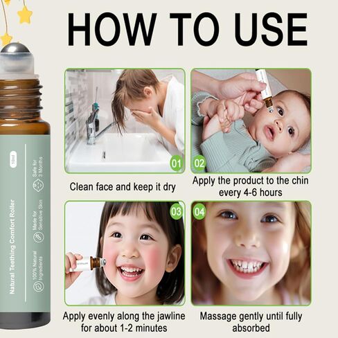 Teething Roller for Babies, Lavender, Chamomile & Coconut Oil Blend, Gentle Teething Care for Fussiness & Bedtime Routine, Easy Roll-On Applicator 2PCS in Kuwait