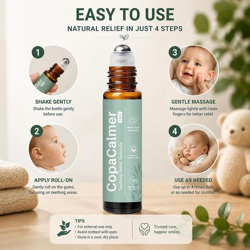 Natural Baby Gum Massage Roller, Chamomile & Rose Oil Blend, Gentle Soothing Roller for Infant Gum Care, Essential Oil Applicator for Daily Baby Care, 2 Pack in Kuwait