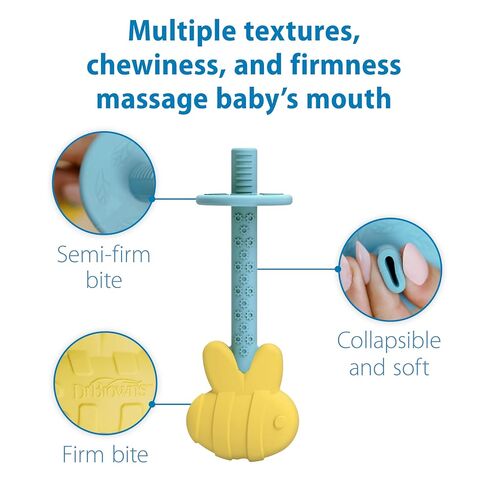 Dr. Brown's Teething Tubes for Babies, Bee and Snail, Massaging Silicone Teether Sticks, BPA Free, 3m+, 2-Pack in Kuwait