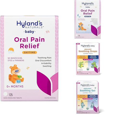 Hyland's Baby Daytime and Nighttime Soothing Tablets and Gel and Drops with Chamomilla, Natural Relief of Oral Discomfort, Irritability, and Swelling, 125 Count in Kuwait