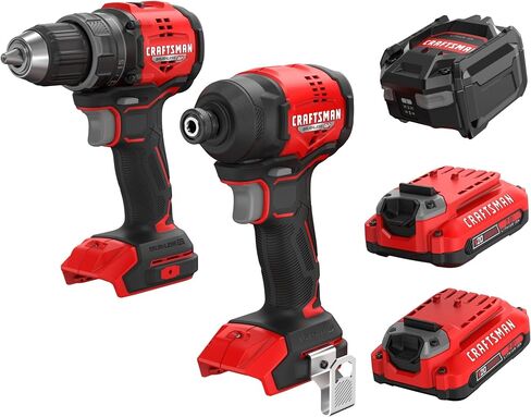 CRAFTSMAN V20 Brushless RP Drill Driver and Impact Driver Compact 2 Tool Combo Kit With 2 x 2ah Battery and Charger, 1900 RPM Power Drill, 2100 Torque Cordless Impact (CMCK1411D2) in Kuwait