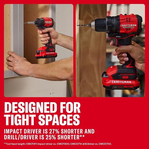CRAFTSMAN V20 Brushless RP Drill Driver and Impact Driver Compact 2 Tool Combo Kit With 2 x 2ah Battery and Charger, 1900 RPM Power Drill, 2100 Torque Cordless Impact (CMCK1411D2) in Kuwait