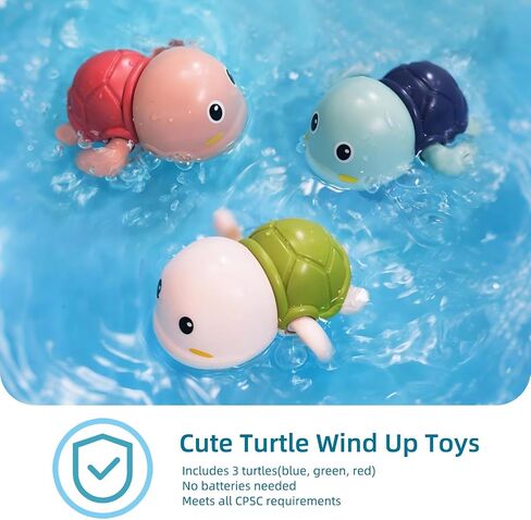 LiKee Bath Toys 3 Pack with 3 Colors | Cute Swimming Turtles Wind Up Toys for Baby Toddlers 1+ Years Old | Floating Bath & Pool Toys for Kids Age 1-3-5 | Baby Shower & Birthday Gift (Boys Girls) in Kuwait