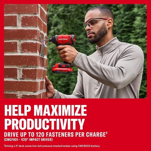 CRAFTSMAN V20 Cordless Drill Set and Impact Driver, Includes 2Ah Battery and Charger, Power Tool Set with 1700 RPM 1/2 In. Power Drill, 1800 Torque 1/4 In. Impact Screwdriver, LED (CMCK201D1) in Kuwait