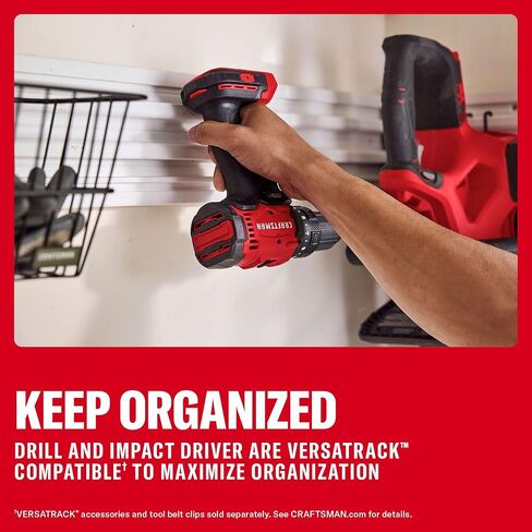 CRAFTSMAN V20 Cordless Drill Set and Impact Driver, Includes 2Ah Battery and Charger, Power Tool Set with 1700 RPM 1/2 In. Power Drill, 1800 Torque 1/4 In. Impact Screwdriver, LED (CMCK201D1) in Kuwait