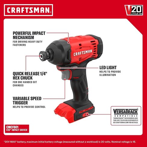 CRAFTSMAN V20 Cordless Drill Set and Impact Driver, Includes 2Ah Battery and Charger, Power Tool Set with 1700 RPM 1/2 In. Power Drill, 1800 Torque 1/4 In. Impact Screwdriver, LED (CMCK201D1) in Kuwait