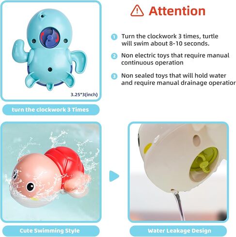 LiKee Bath Toys 3 Pack with 3 Colors | Cute Swimming Turtles Wind Up Toys for Baby Toddlers 1+ Years Old | Floating Bath & Pool Toys for Kids Age 1-3-5 | Baby Shower & Birthday Gift (Boys Girls) in Kuwait
