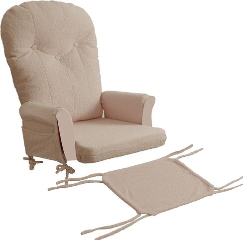 5PCS Glider Rocker Replacement Cushions with Ottoman Cover, Tufted High Back & Teddy Plush Rocking Chair Cushion Set, Thickened 3.5'' Glider Cushions with Side Pockets for Indoor Nursery, Cream in Kuwait