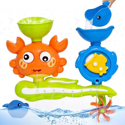 Bath Toys for Toddlers 1-3, Crab Water Wheel Bathtub Toys with 2 Suction Cups, Baby Shower Toys with Spinning Waterfall & Water Scoop, Bathroom Pool Toys for Kids Ages 1+ Year Old Boys Girls Gifts in Kuwait