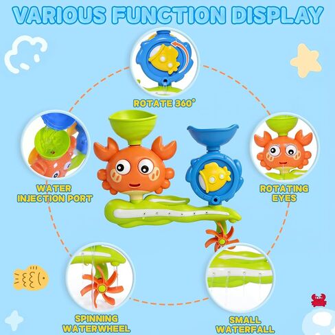 Bath Toys for Toddlers 1-3, Crab Water Wheel Bathtub Toys with 2 Suction Cups, Baby Shower Toys with Spinning Waterfall & Water Scoop, Bathroom Pool Toys for Kids Ages 1+ Year Old Boys Girls Gifts in Kuwait
