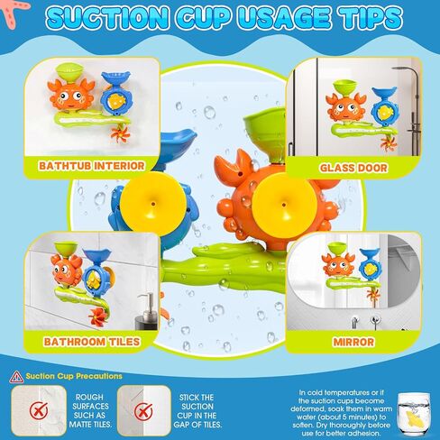 Bath Toys for Toddlers 1-3, Crab Water Wheel Bathtub Toys with 2 Suction Cups, Baby Shower Toys with Spinning Waterfall & Water Scoop, Bathroom Pool Toys for Kids Ages 1+ Year Old Boys Girls Gifts in Kuwait