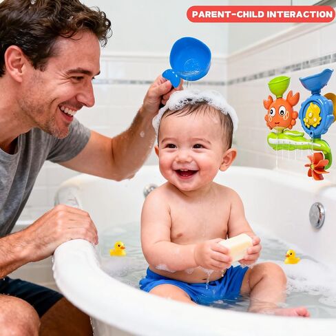 Bath Toys for Toddlers 1-3, Crab Water Wheel Bathtub Toys with 2 Suction Cups, Baby Shower Toys with Spinning Waterfall & Water Scoop, Bathroom Pool Toys for Kids Ages 1+ Year Old Boys Girls Gifts in Kuwait