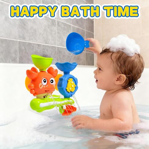 Bath Toys for Toddlers 1-3, Crab Water Wheel Bathtub Toys with 2 Suction Cups, Baby Shower Toys with Spinning Waterfall & Water Scoop, Bathroom Pool Toys for Kids Ages 1+ Year Old Boys Girls Gifts in Kuwait
