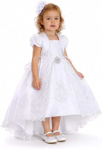 iGirlDress Baby Girls White Satin Virgin Mary Baptism Dress with Bolero, High-Low Skirt in Kuwait