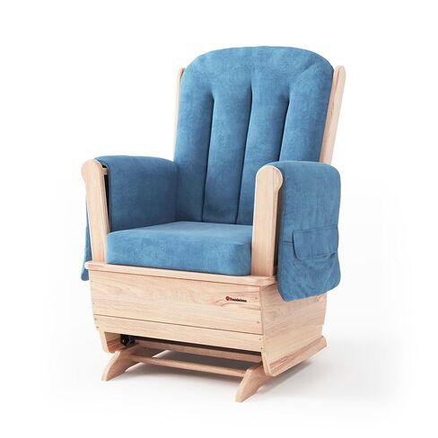 Foundations SafeRocker Standard Glider Rocker - Baby Feeding and Rocking Chair for Nursery, Daycare Environment - Nursery Rocking Chairs with Wood Skirt Base - Blue Microfiber in Kuwait